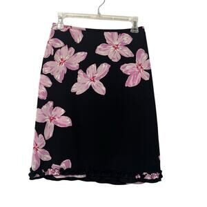 The Limited Floral Skirt Size 2 Y2K Black Pink Flower Print Pencil Ruffle Hem